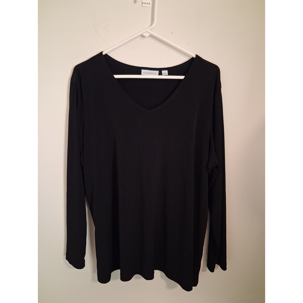 Susan Graver Liquid Knit Longsleeve Tunic 1X Black Pullover